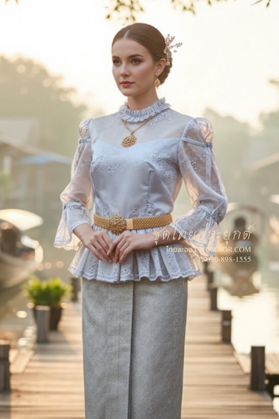 ชุดไทยประยุกต์ สีเทาเงิน (TP 005)