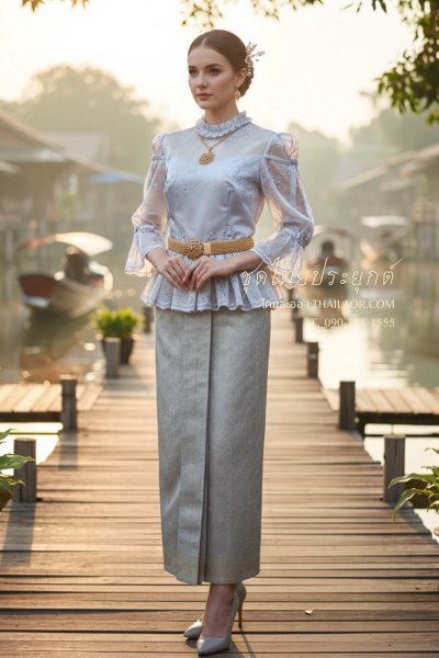 ชุดไทยประยุกต์ สีเทาเงิน (TP 005)