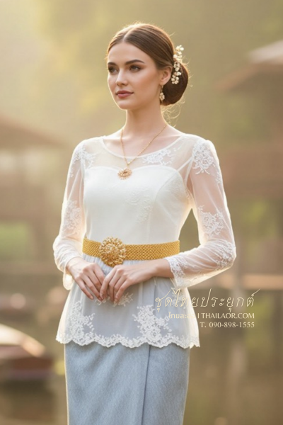 ชุดไทยประยุกต์ สีฟ้าขาว (TP 007)