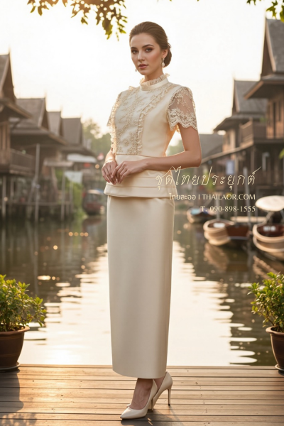 ชุดไทยประยุกต์ สีทองอ่อน (TP 014)
