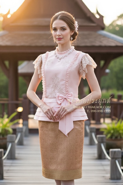 ชุดไทยประยุกต์ สีชมพูพีช (TP 030)