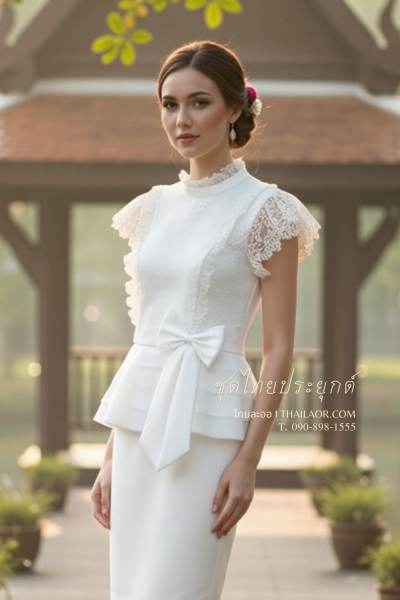 ชุดไทยประยุกต์ สีขาวงาช้าง (TP 034)