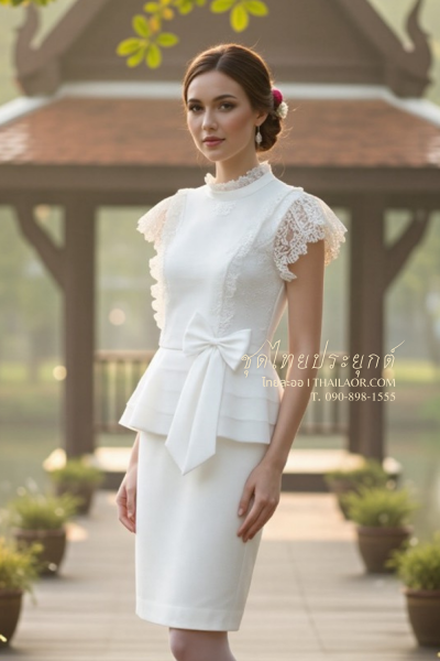 ชุดไทยประยุกต์ สีขาวงาช้าง (TP 034)