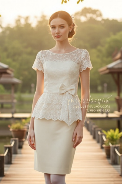 ชุดไทยประยุกต์ สีทองอ่อน (TP 028)