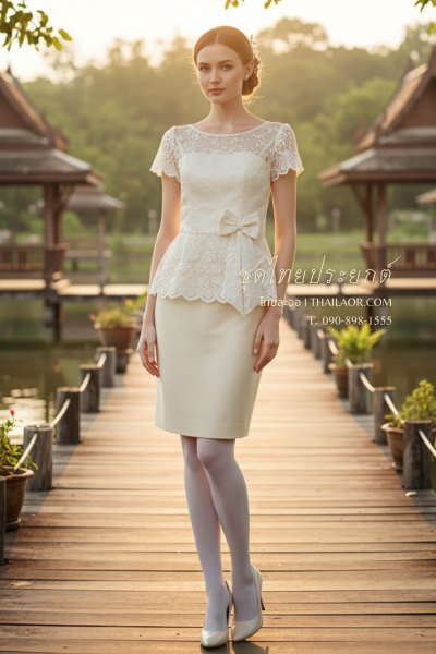 ชุดไทยประยุกต์ สีทองอ่อน (TP 028)