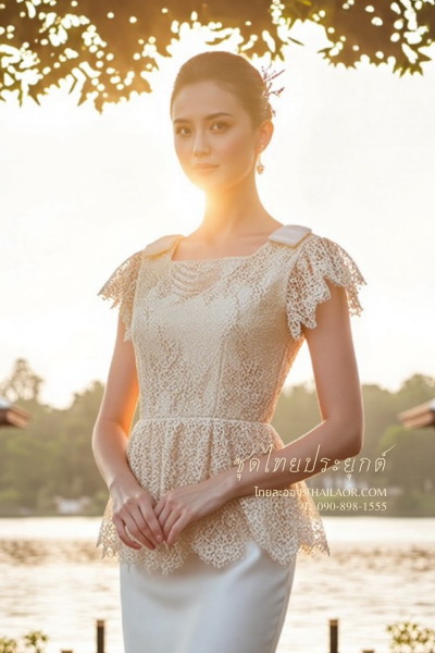 ชุดไทยประยุกต์ สีทองขาว (TP 029)