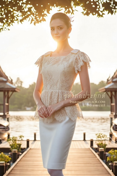 ชุดไทยประยุกต์ สีทองขาว (TP 029)