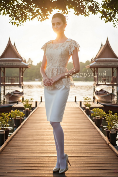 ชุดไทยประยุกต์ สีทองขาว (TP 029)