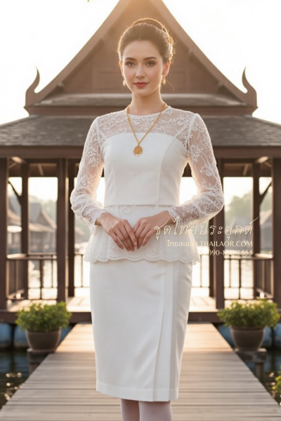 ชุดไทยประยุกต์ สีขาว (TP 032)