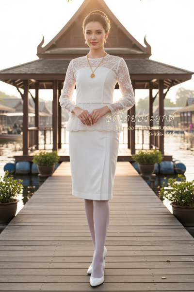 ชุดไทยประยุกต์ สีขาว (TP 032)