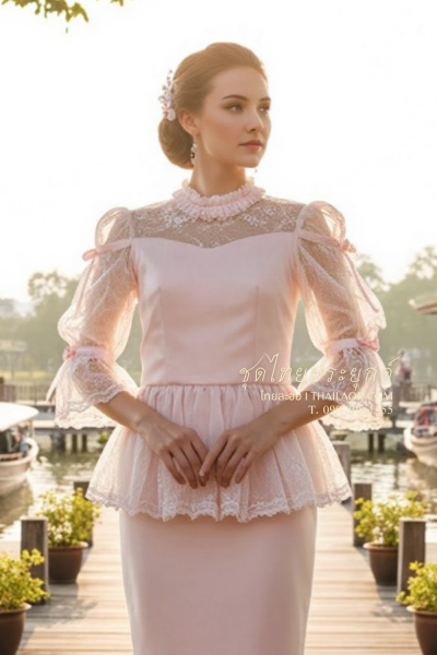 ชุดไทยประยุกต์ สีชมพูพาสเทล  (TP 027)