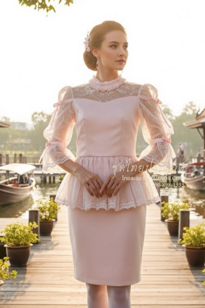 ชุดไทยประยุกต์ สีชมพูพาสเทล  (TP 027)