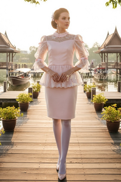 ชุดไทยประยุกต์ สีชมพูพาสเทล  (TP 027)