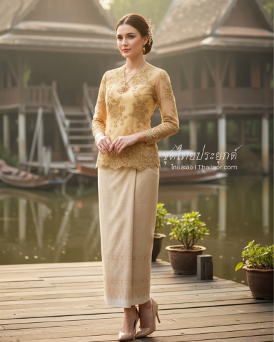 ชุดไทยประยุกต์ สีทองนวล (TP 010)