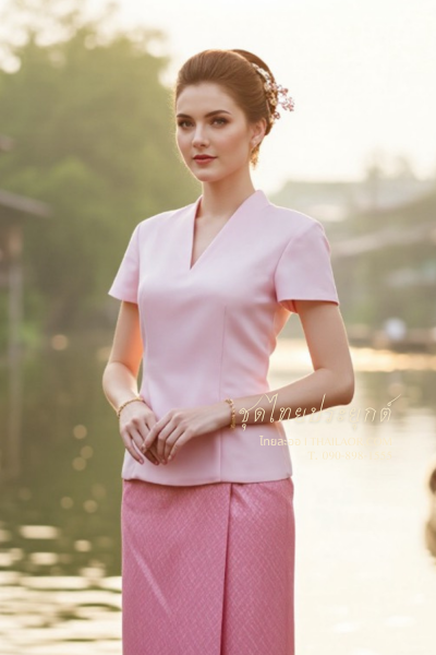 ชุดไทยประยุกต์ สีชมพู (TP 017)