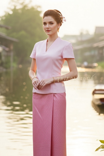 ชุดไทยประยุกต์ สีชมพู (TP 017)
