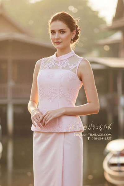 ชุดไทยประยุกต์ สีชมพูอ่อน (TP 013)