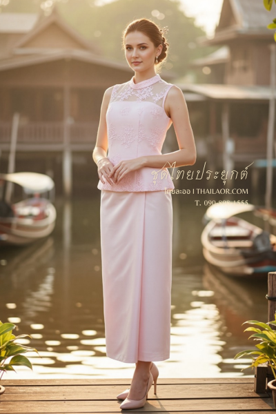 ชุดไทยประยุกต์ สีชมพูอ่อน (TP 013)