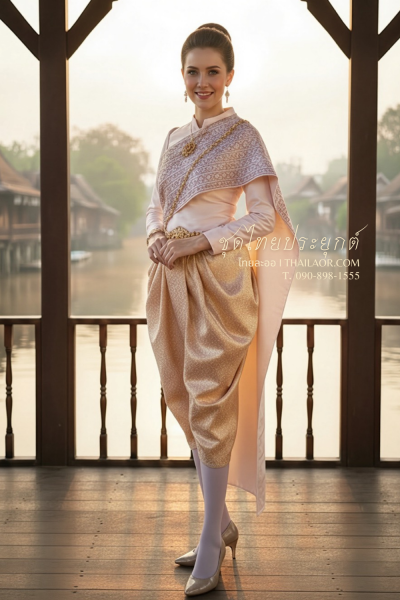 ชุดไทยประยุกต์ สีชมพูอ่อน (TP 036)