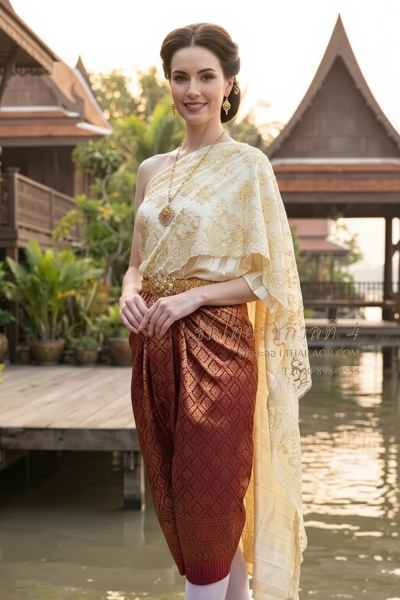 ชุดไทยรัชกาลที่ 4 สีครีมแดง (TRA 002)