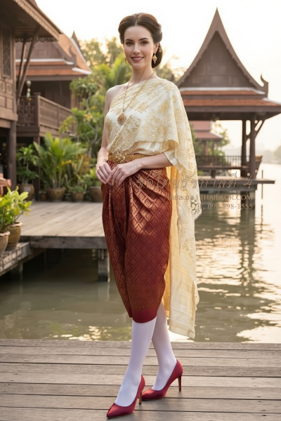 ชุดไทยรัชกาลที่ 4 สีครีมแดง (TRA 002)