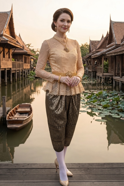 ชุดไทยรัชกาลที่ 5 สีน้ำตาลแดงเลือดหมู (TRF 023)