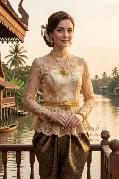 ชุดไทยรัชกาลที่ 5 สีทองน้ำตาล (TRF 024)