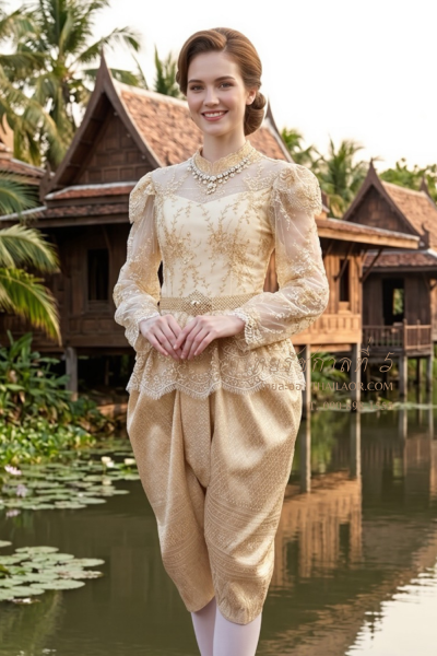 ชุดไทยรัชกาลที่ 5 สีทองอ่อน (TRF 006)