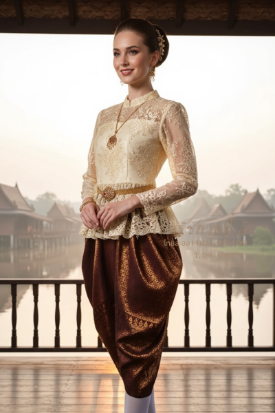 ชุดไทยรัชกาลที่ 5 สีทองน้ำตาลแดง (TRF 005)