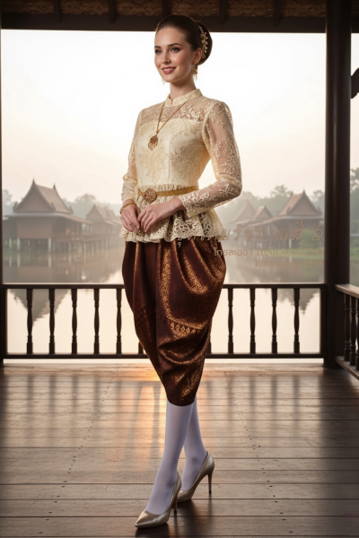 ชุดไทยรัชกาลที่ 5 สีทองน้ำตาลแดง (TRF 005)
