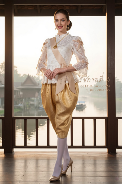 ชุดไทยรัชกาลที่ 5 สีครีมทอง (TRF 004)