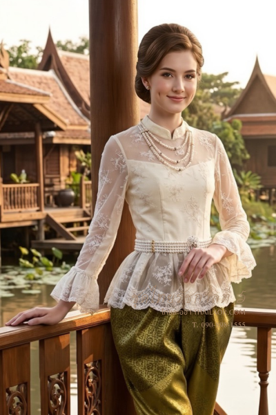 ชุดไทยรัชกาลที่ 5 สีงาช้างเขียว (TRF 016)