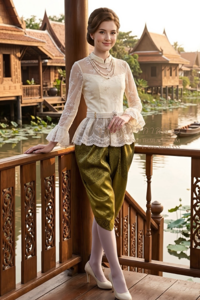ชุดไทยรัชกาลที่ 5 สีงาช้างเขียว (TRF 016)