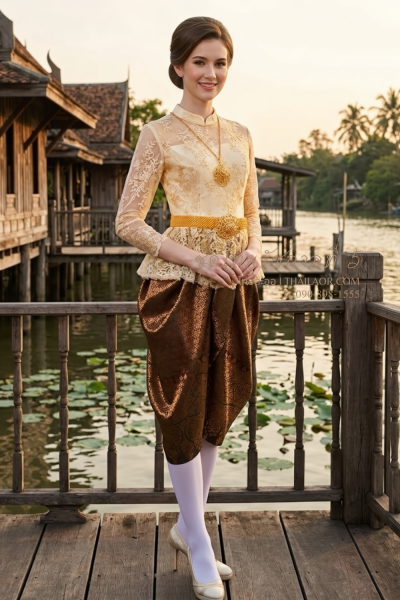 ชุดไทยรัชกาลที่ 5 สีทองแดงเลือดหมู (TRF 017)