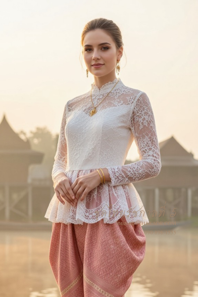 ชุดไทยรัชกาลที่ 5 สีงาช้างชมพู (TRF 007)