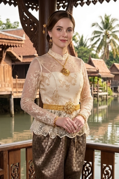 ชุดไทยรัชกาลที่ 5 สีเหลืองทองแดงเลือดหมู (TRF 025)