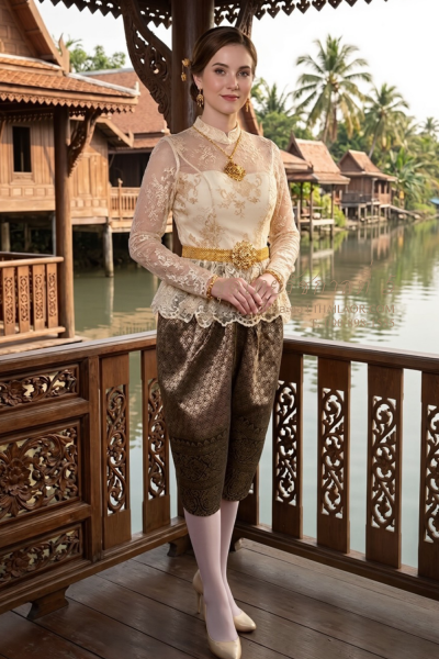 ชุดไทยรัชกาลที่ 5 สีเหลืองทองแดงเลือดหมู (TRF 025)