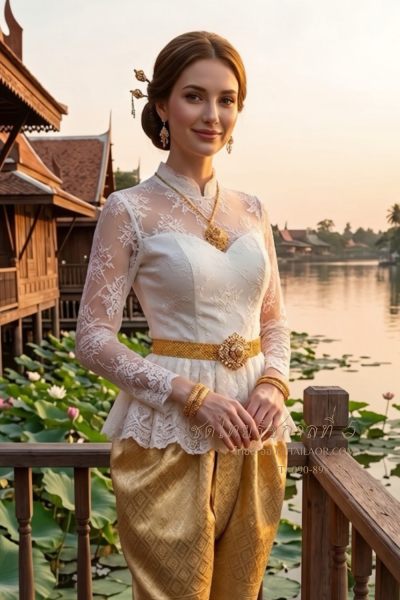 ชุดไทยรัชกาลที่ 5 สีงาช้างเหลืองทอง (TRF 027)