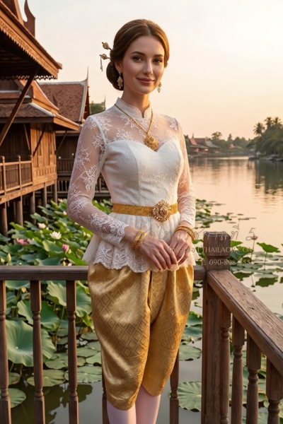 ชุดไทยรัชกาลที่ 5 สีงาช้างเหลืองทอง (TRF 027)