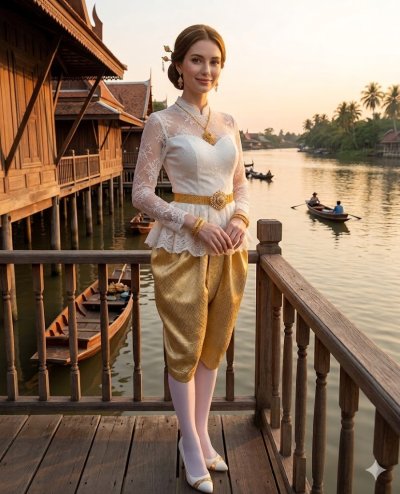 ชุดไทยรัชกาลที่ 5 สีงาช้างเหลืองทอง (TRF 027)
