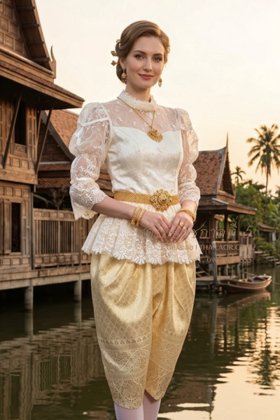 ชุดไทยรัชกาลที่ 5 สีครีมทอง (TRF 018)