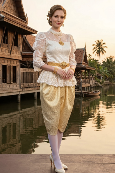 ชุดไทยรัชกาลที่ 5 สีครีมทอง (TRF 018)