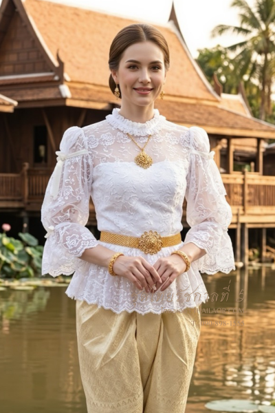 ชุดไทยรัชกาลที่ 5 สีขาวเหลืองทอง (TRF 026)