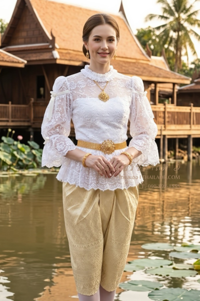 ชุดไทยรัชกาลที่ 5 สีขาวเหลืองทอง (TRF 026)