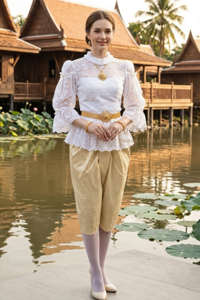 ชุดไทยรัชกาลที่ 5 สีขาวเหลืองทอง (TRF 026)