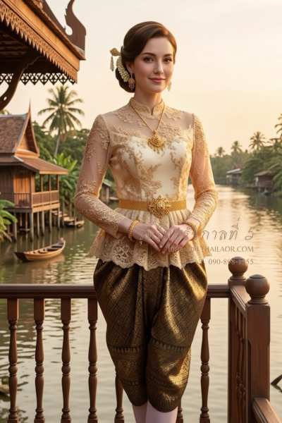 ชุดไทยรัชกาลที่ 5 สีทองน้ำตาล (TRF 024)