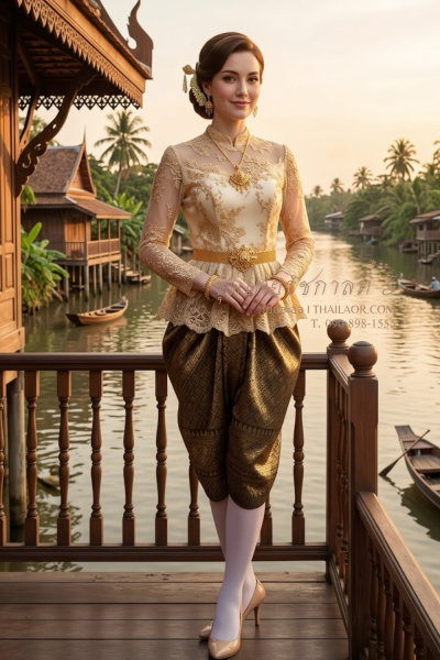 ชุดไทยรัชกาลที่ 5 สีทองน้ำตาล (TRF 024)