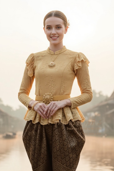 ชุดไทยรัชกาลที่ 5 สีทองน้ำตาล (TRF 014)