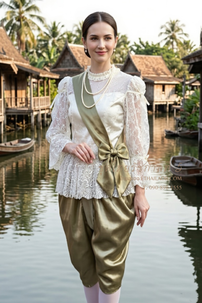 ชุดไทยรัชกาลที่ 5 สีครีมทอง (TRF 011)