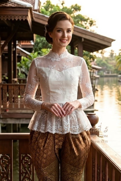 ชุดไทยรัชกาลที่ 5 สีงาช้างน้ำตาล (TRF 028)